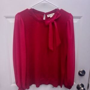 Chic Red Blouse with Bow Accent